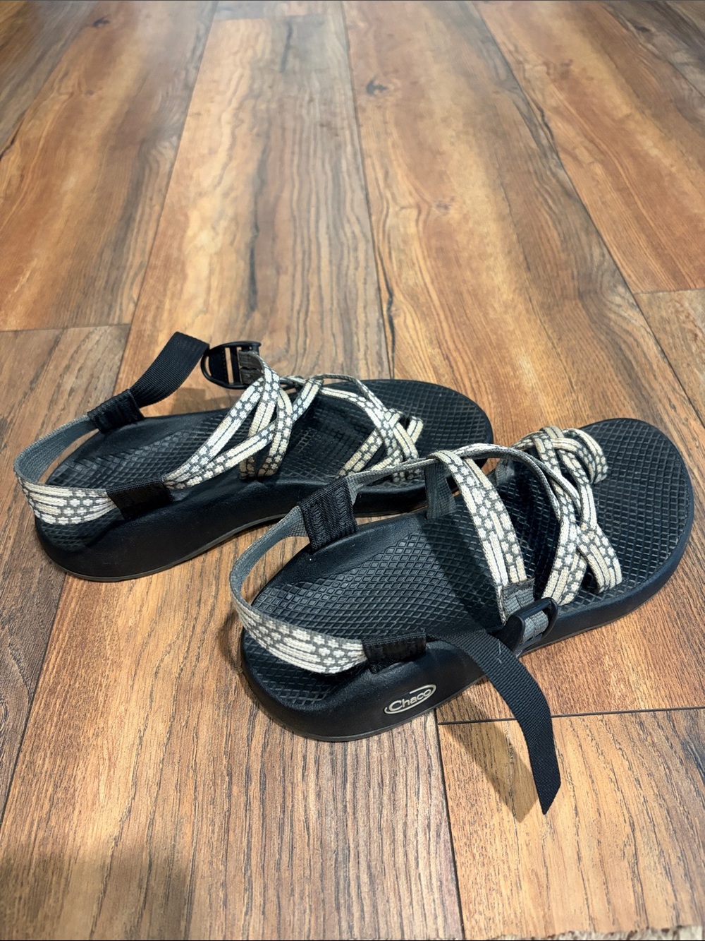 Chaco Women's Black Sandals with White Patterned Straps
